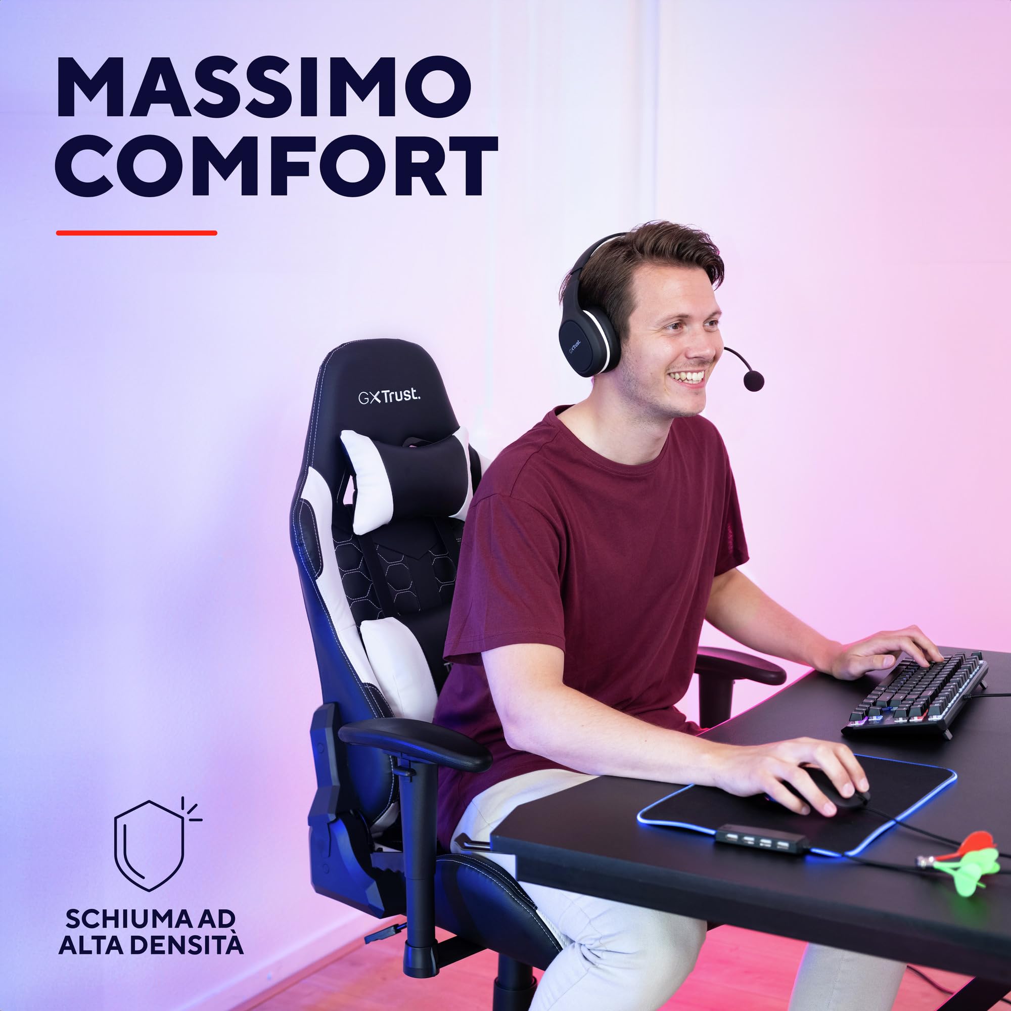 Trust Gaming GXT 708W Resto Sedia Gaming, Sedia 360° con Cuscini Rimovibili, Regolabile in Altezza, Sedia Girevole da Scrivania per PC, Ufficio, per Gioco – Bianco