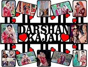 Personalized Wall Mount Couple Photo Frame | Best Gift For Husband, Wife, Boyfriend, Girlfriend, Friends, Bhaiya & Bhabhi, Mom Dad, Him & Her, Anniversary, Birthday, Valentine's Day, Karwa Chauth & Home Decor | Customized with 12 Photos & Names |