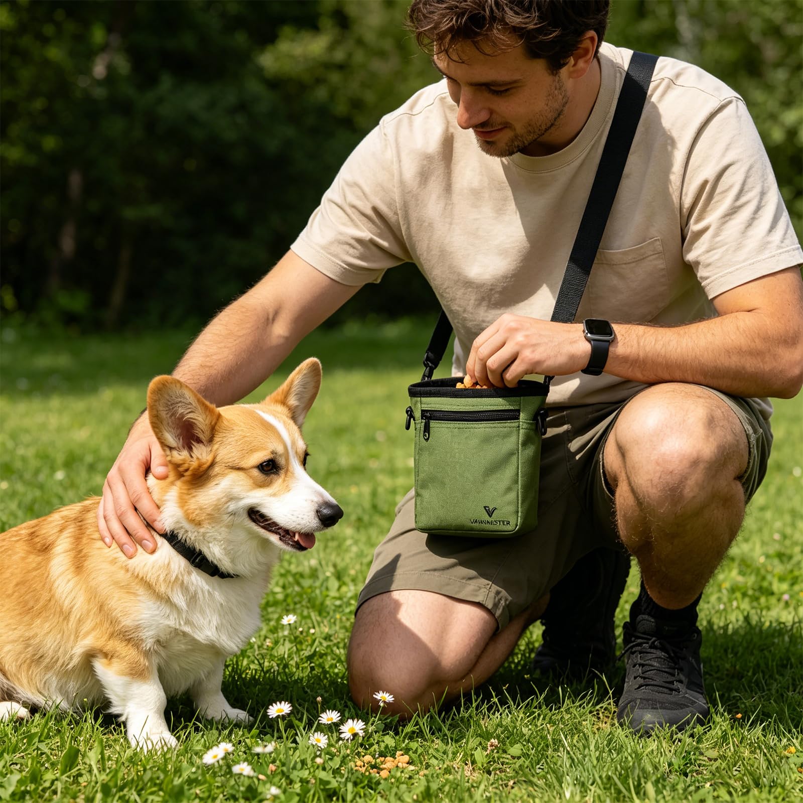 Dog Treat Pouch with Stronger Magnetic Closure Dog Treat Pouch 4 Cup Front Pocket fits All Phones Built-in Poop Bag Dispenser (Green) - image 3
