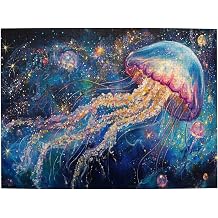 Jellyfish Swimming in The Stars Puzzle for Adults 500 Pieces, The Art of Whimsical Drawing Wooden Jigsaw Puzzle, Wonderful Imagination, Stress Relieving Pleasure