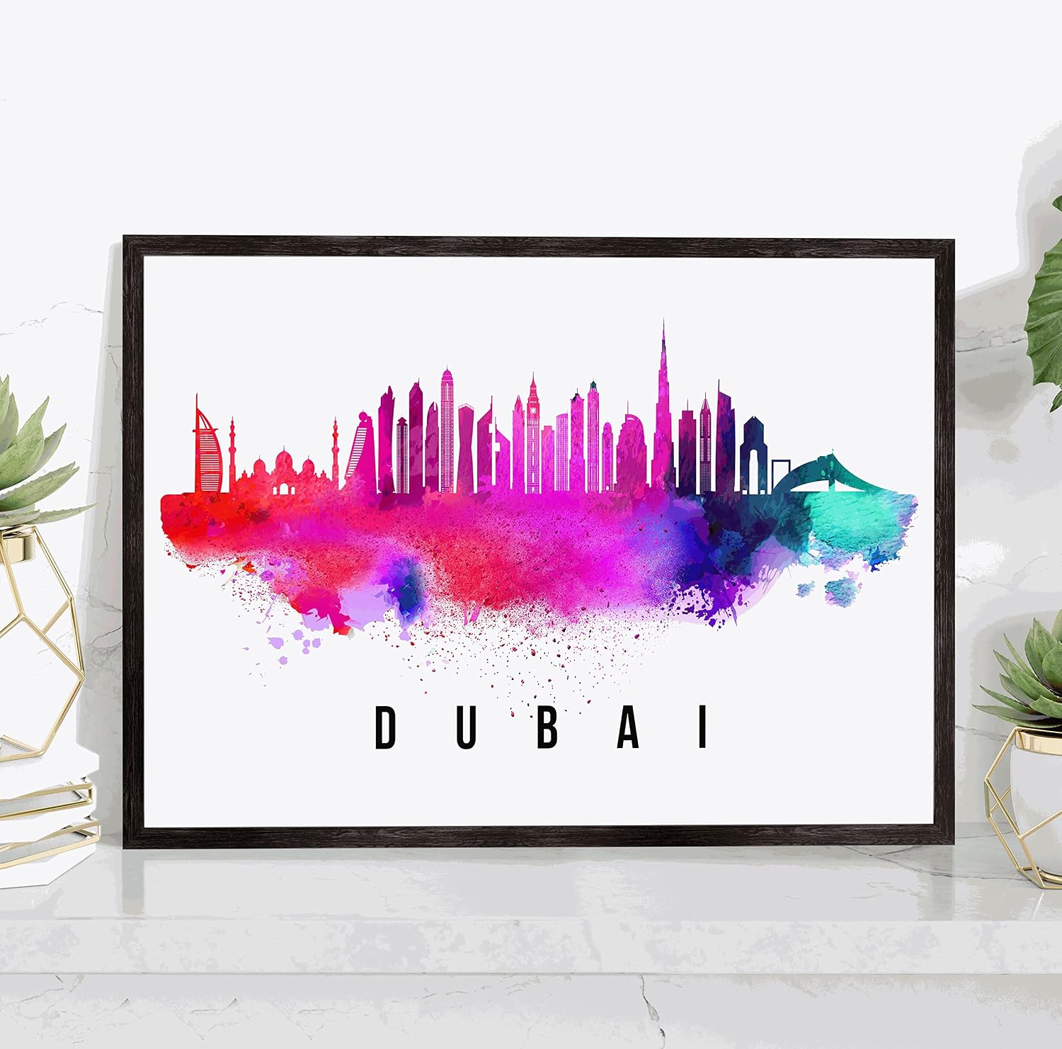 Dubai Skyline United Arab Emirates Poster, Dubai Cityscape Painting, Dubai United Arab Emirates Poster, Cityscape and Landmark Print, Home Wall Art, Office Wall Decor