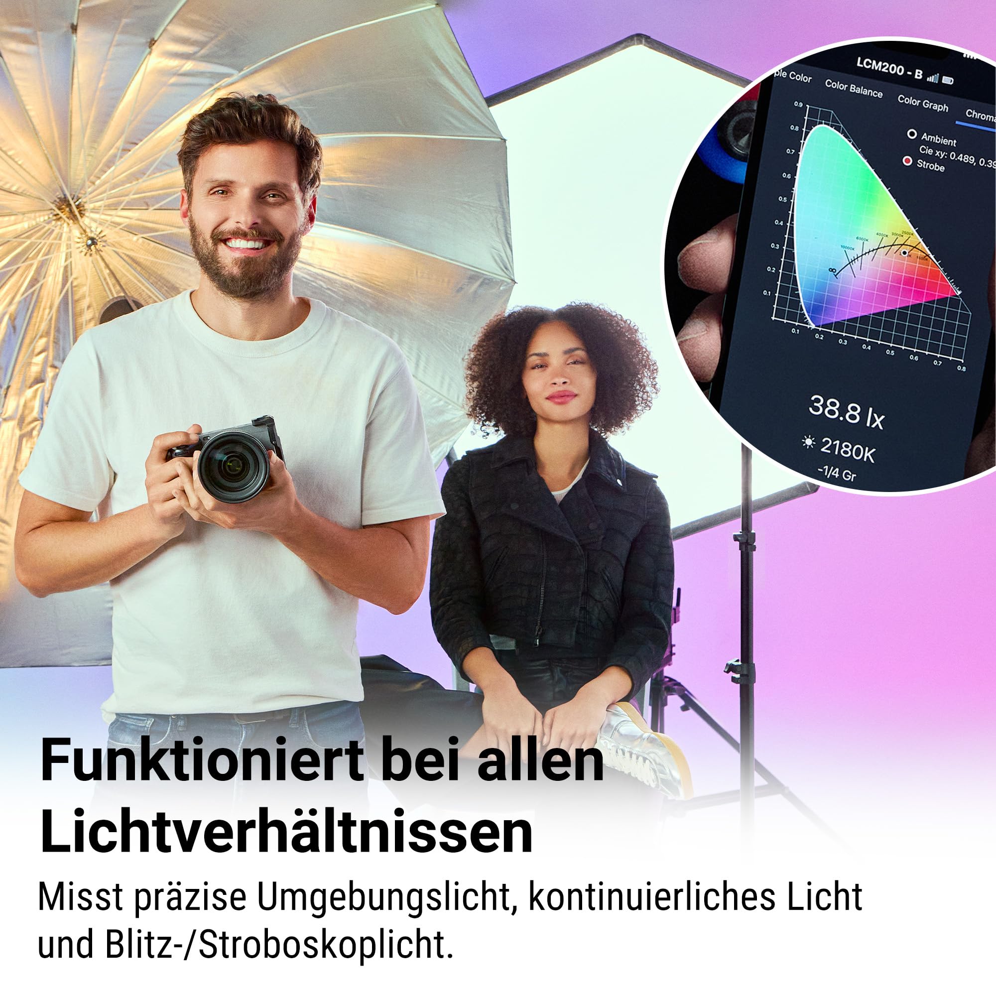 Datacolor LightColor Meter – Belichtungs- & Farbtemperaturmesser für Foto/Video, Lux, Licht & Farbtemperatur mit Bluetooth-App