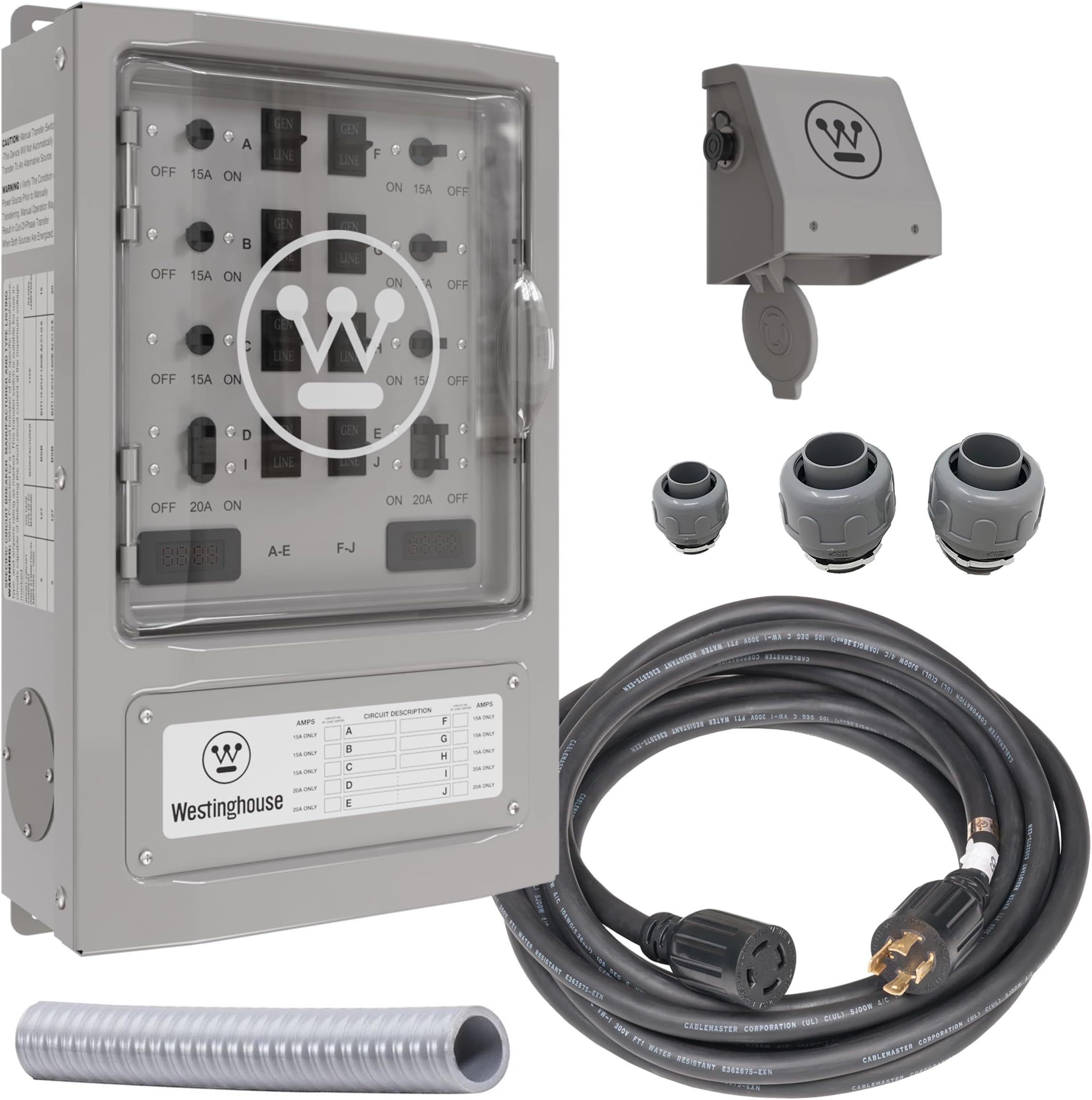 30 Amp Transfer Switch Kit with 8 Circuits, Compatible with Generators up to 7500 Running Watts,Grey