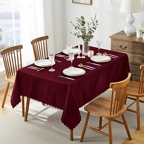 Miniatura 3 de P Pothuiny Paquete de 2 manteles rectangulares de satén color borgoña de 60 x 120 pulgadas, manteles de satén superpuestos de tela suave brillante