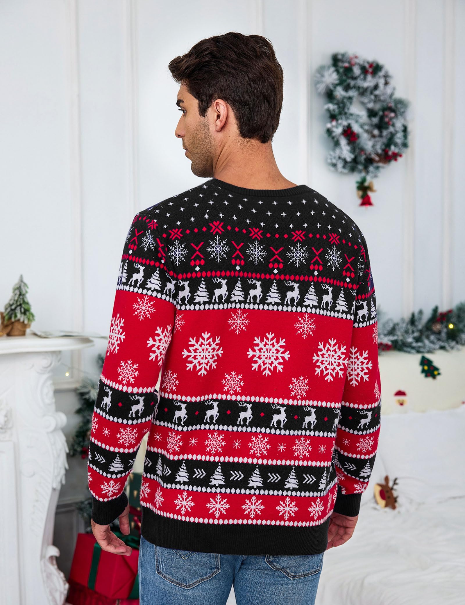 Aottori Pull de Noël Femme Homme Renne Imprimé Col Rond Maille Tricotée