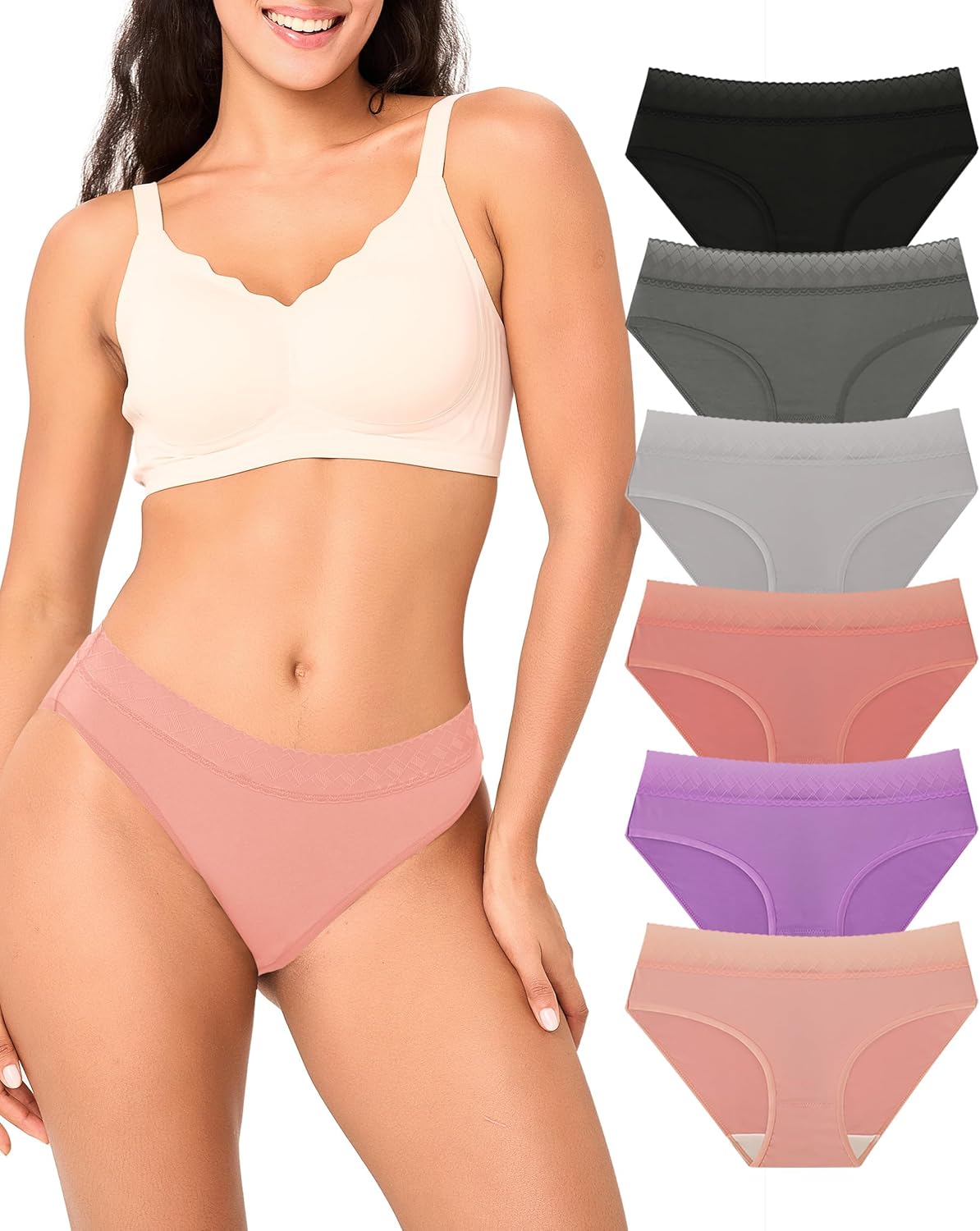 BAMBOO COOL Womens Underwear Bikini Underpants Lace Hipster Panties Soft Stretch Moisture Wicking Panties for Women, 6-Pack