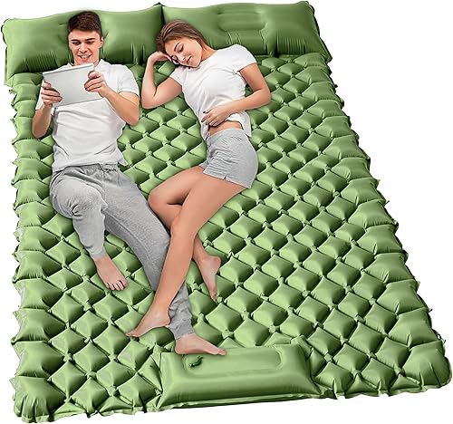 Colchoneta de dormir doble para campamento, ultraligera para 2 personas, colchoneta inflable con almohada y bomba de pie integrada, colchón portátil