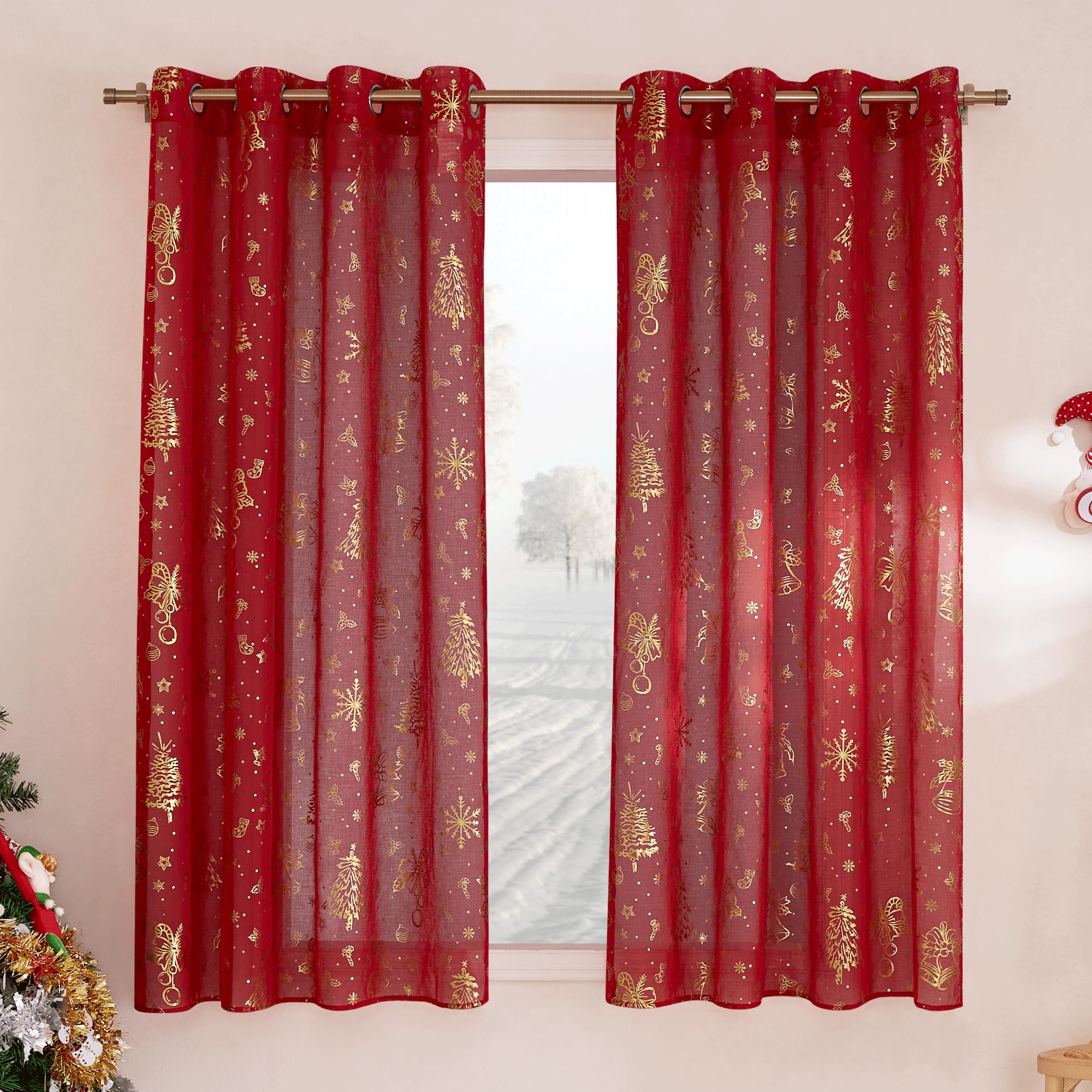 PONY DANCE Cortinas Salon Modernas con Motivo de Navidad Visillos Dormitorio Matrimonio Cortinas Infantiles Estampadas 2 Piezas con Ojales 140x160 CM Rojo Global Recycled Standard OEKO-TEX STANDARD 100 Global Recycled Standard Global Recycled Standard
