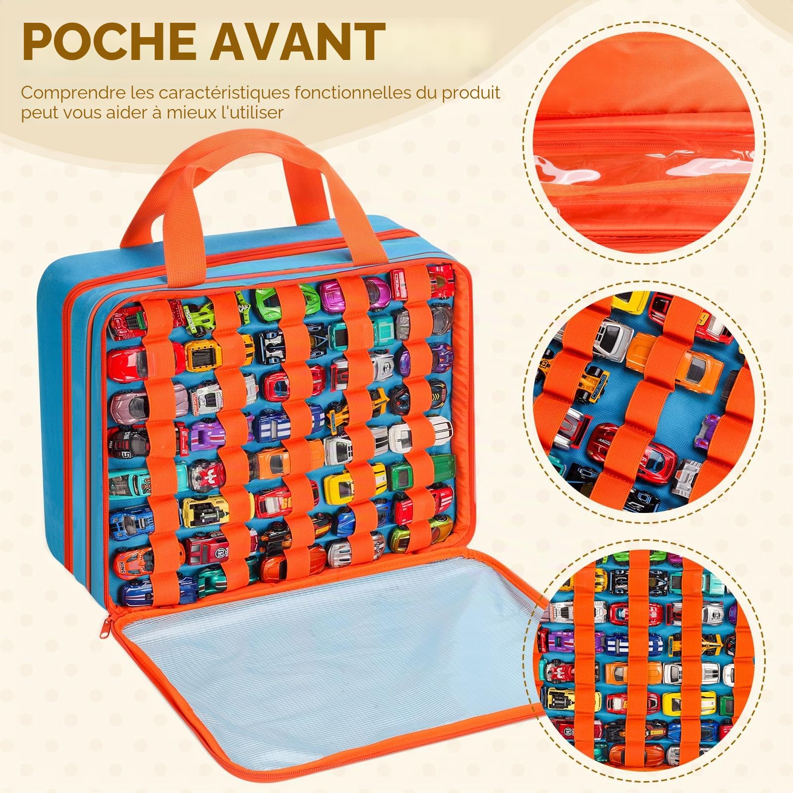 Sac de Rangement pour Voitures Jouet, Valise de Transport pour Voitures Jouet Compatible avec Monster Jam Trucks, pour Voitures Hot Wheels, pour Voitures Allumettes, Mini Jouet, Bleu (Sac