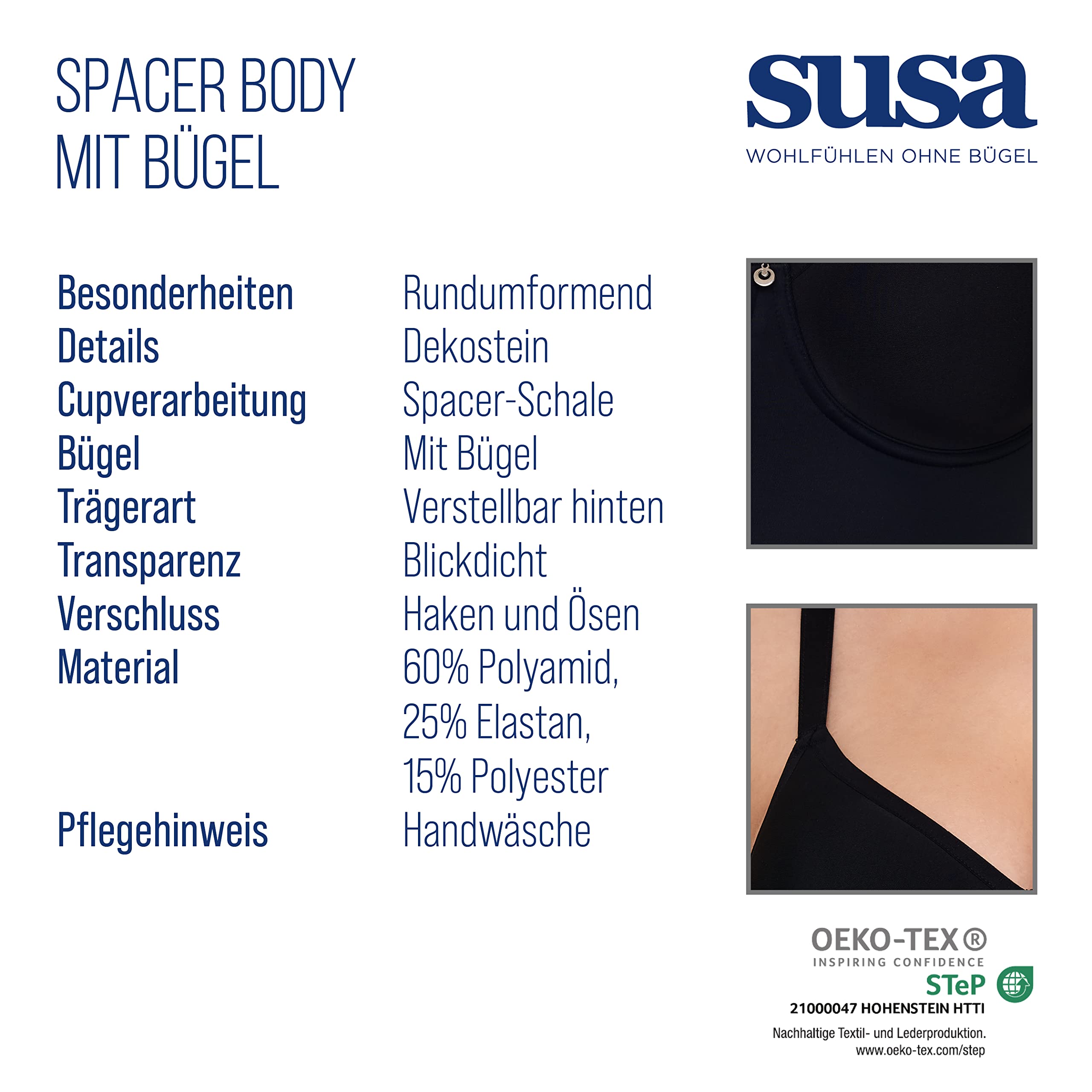 Susa Body damy Susa Damen Spacer-Body mit Bügel Catania