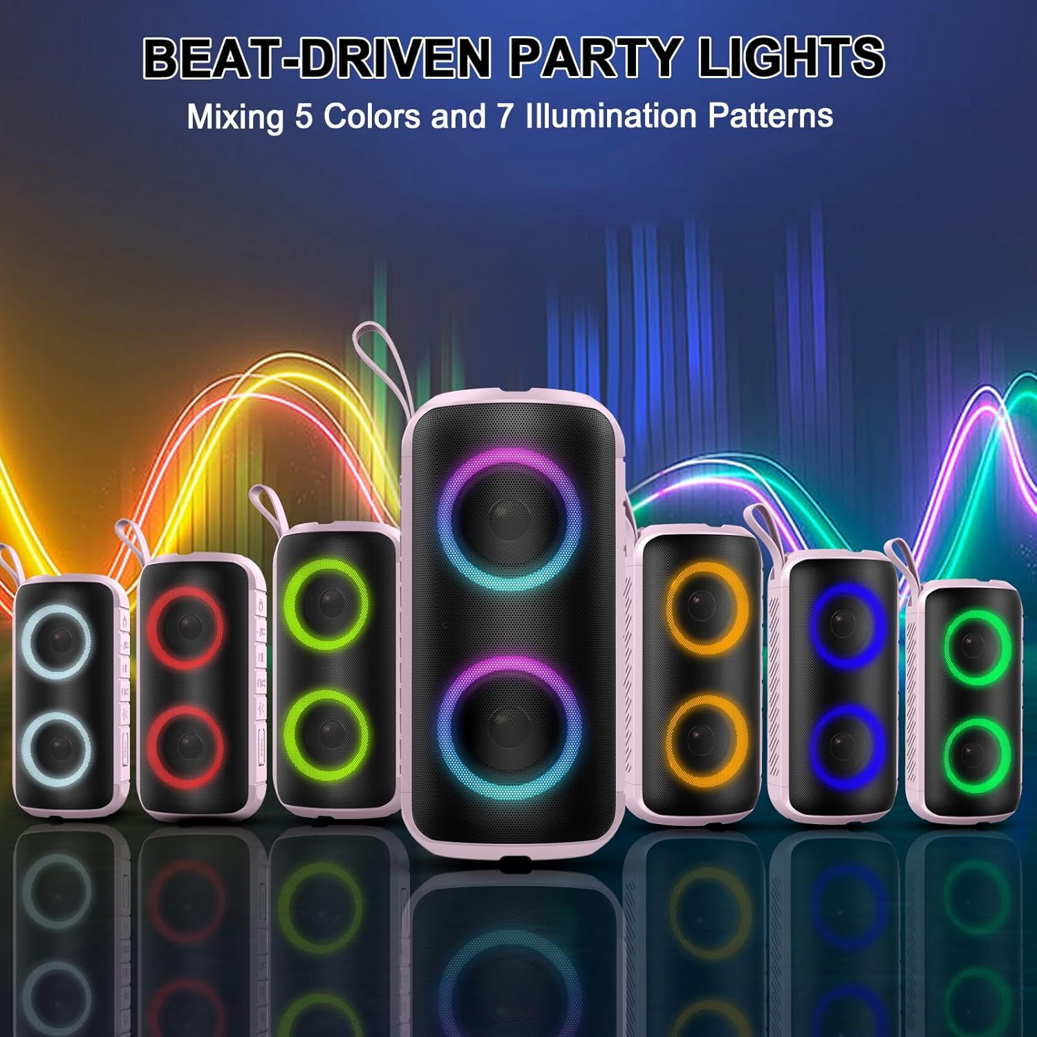 Bluetooth Speaker, 2025 New Portable Wireless Speaker with 6D Loud Sound, IPX7 Waterproof Stocking Stuffers, HD Call, RGB Lights, 12H Playtime for Home/Party/Outdoor/Beach, White Elephant Gift - Image 6