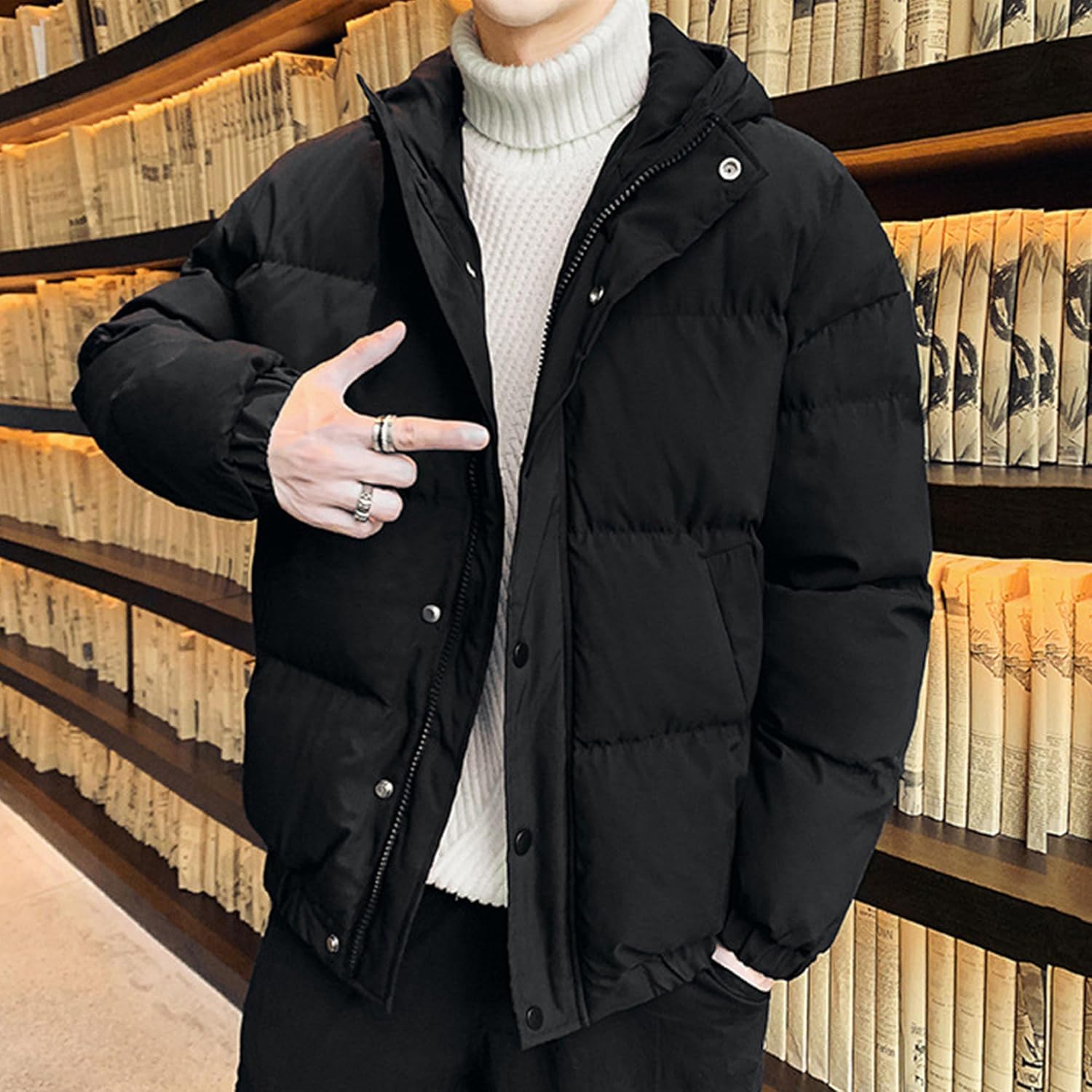 Men's Warm Thicken Coat Male Padded Parka Hooded Jacket Winter Skinny Quilted Sherpa lined Outwear