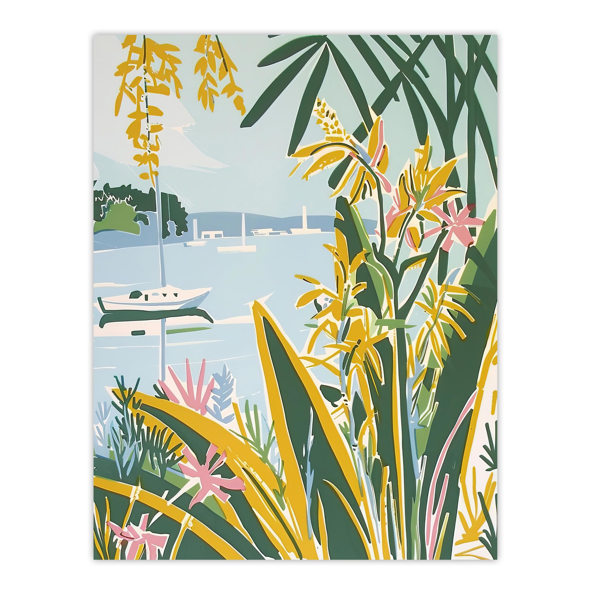 Artery8 Summer Marina Coastal Wildflowers Pastel Colour Living Room Large Wall Art Poster Print Thick Paper 18X24 Inch