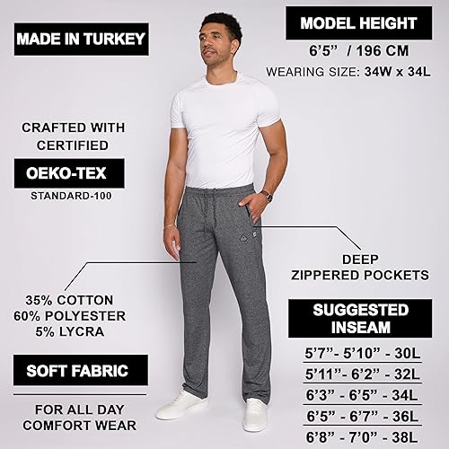 Miniatura 2 de SCR - Pantalones deportivos para hombre, pantalones atléticos de entrepierna larga color negro, gris y azul marino, 30L 32L 34L 36L 38L