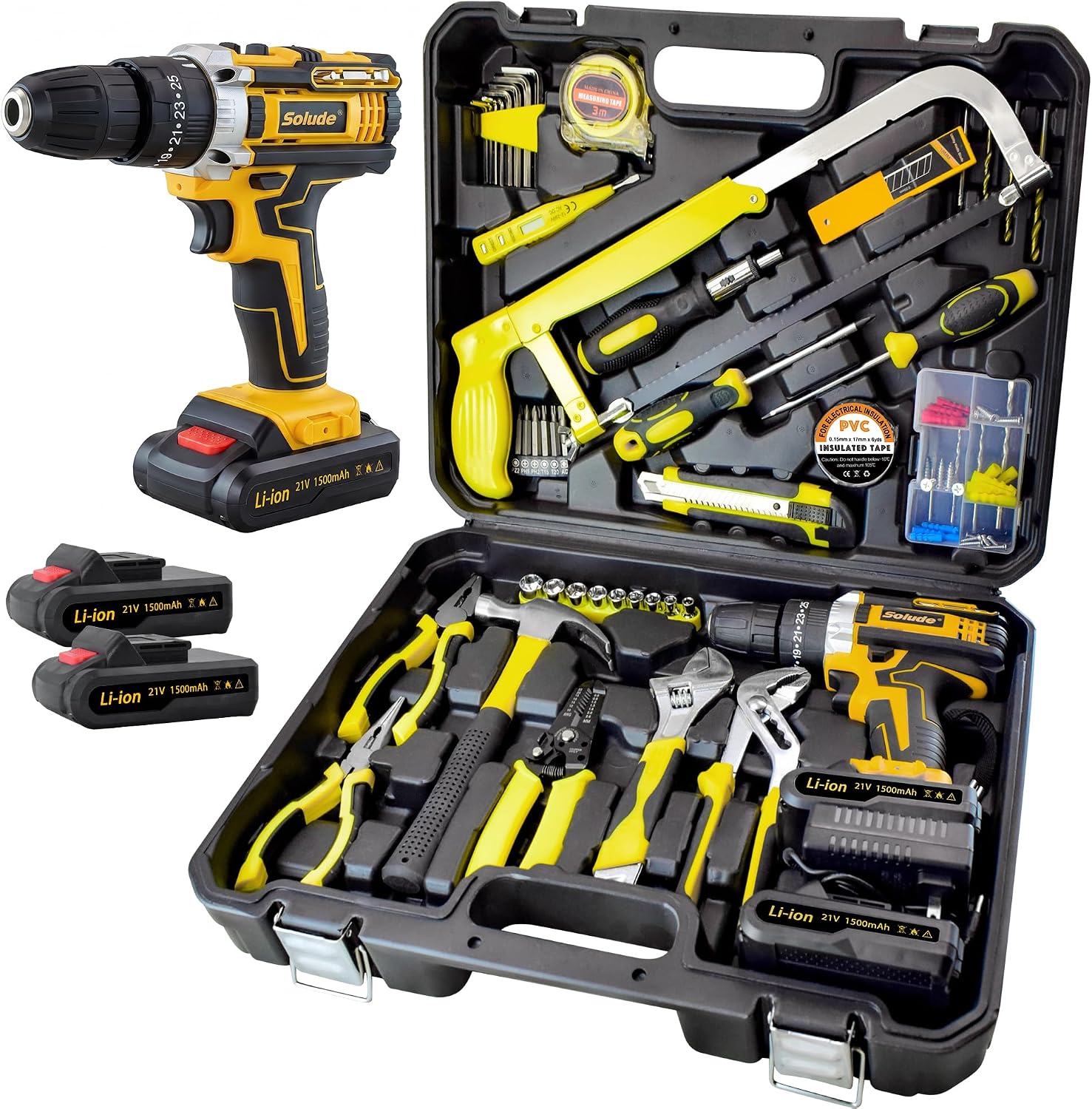 165-Piece Home Tool Kit with Drill,21V Cordless Drill Tool Set with 2 Batteries,Household Tool Kit for Home Repair and DIY Projects