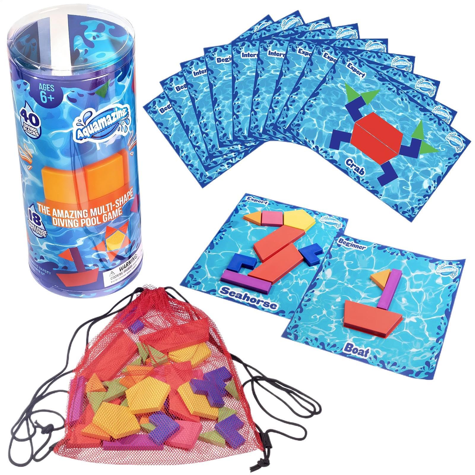 Pool Diving Game, Diving Pool Toys for Kids, Fun Swimming Pools Dive Toys Puzzle Game with 40 Multi Shape Sinking Toy, Underwater Seek and Find Swim Divings Toy Summer Pools Games, for Boys Girls