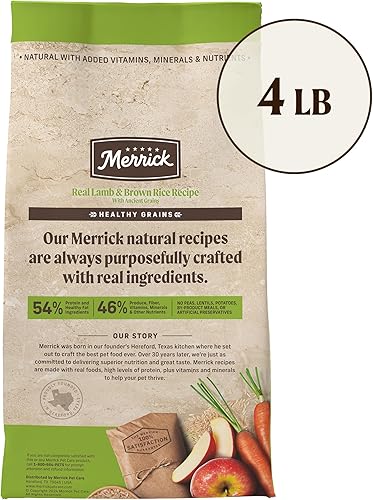 Miniatura 6 de Merrick - Alimento seco para perros con vitaminas y minerales añadidos para todas las razas, 4 libras, cordero