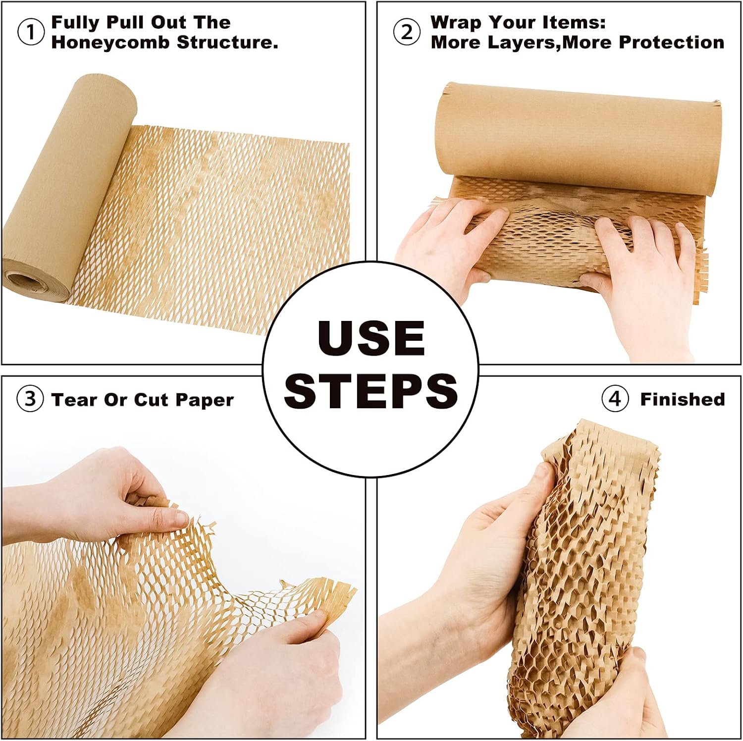 Patioer 11.8" x 164 FT Honeycomb Cushioning Packing Paper, Eco-Friendly Wrapping Paper Roll Recyclable Kraft Packing Paper Cushioning Packing Material for Packing Moving Shipping, Honeycomb Paper Wrap : Office Products