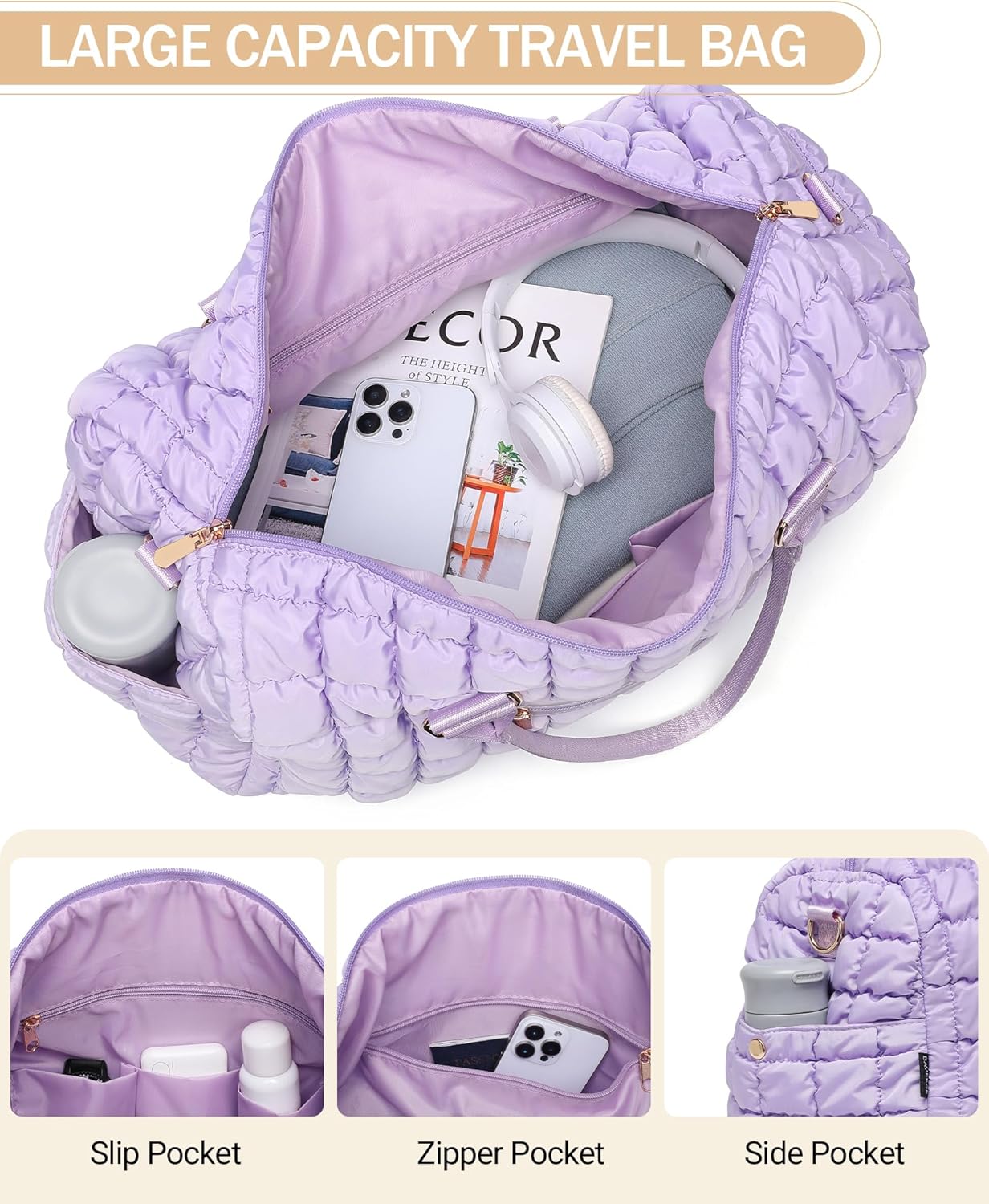 Duffle Bag for Travel, Weekender Bag with Shoe Compartment, Carry On Overnight Bag for Women with Toiletry Bag, Gym Bag with Wet Pocket, Hospital Bags for Labor and Delivery Beige - Image 5