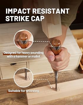 EZARC 6 Pieces Wood Chisel Tool Sets Woodworking Carving Chisel Kit with Premium Wooden Case for Carpenter Craftsman