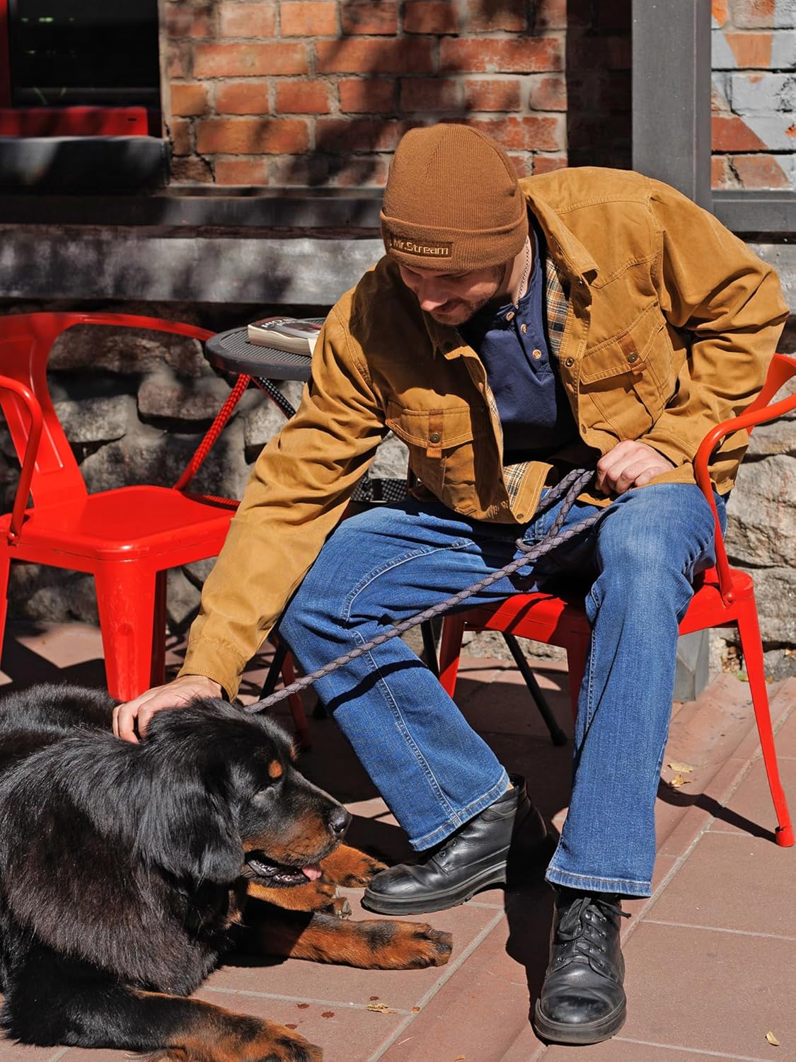 Mr.Stream Men's Jacket Yellow M Beanie Fleece Lined Brown