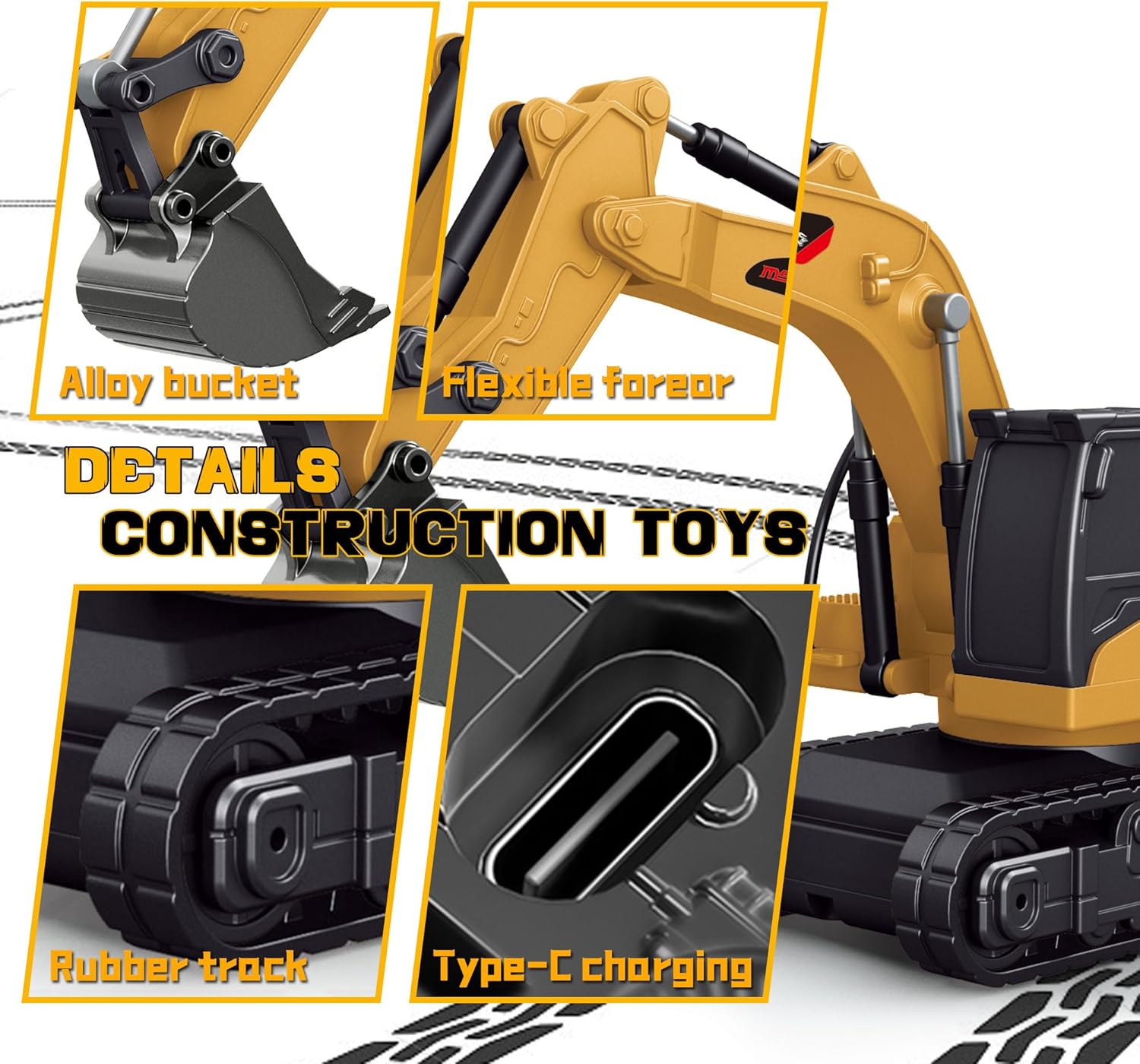 BRRRRT 1/64 Full Proportion Remote Control Excavator,Remote Control Construction Vehicles with Metal Shovel,Type-C Direct Charging RC Excavator,Birthday Gifts for Boys and Girls Age 3+