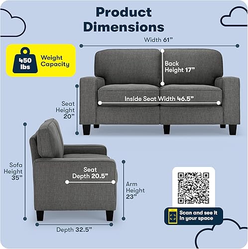 Miniatura 17 de Serta Palisades Sofás Tapizados para Sala, Sofá de Diseño Moderno, Tela, gris (Glacial Gray) gris (Glacial Gray),Beige,Marrón,Alforfón Beige,Marrón