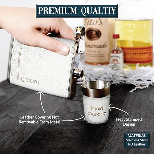 Miniatura 4 de Pavilion Gift Company - Novio - Frasco de 8 onzas y juego de vasos de chupito de 2 onzas, frasco grabado para novio, regalo de novio para recuerdo