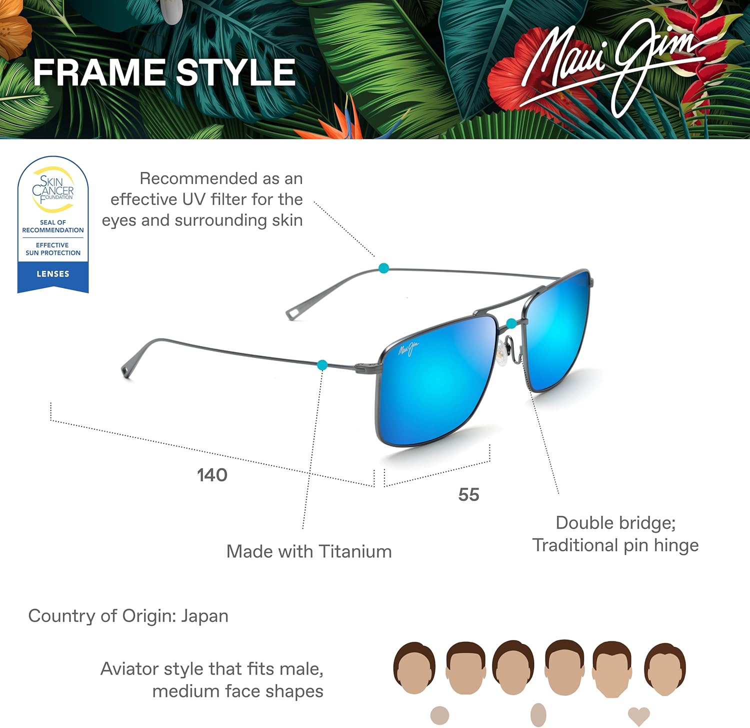 Maui Jim Polarized Men's Aeko Aviator Sunglasses - Image 6