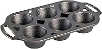 Lodge Seasoned Cast Iron Muffin Pan - 6-Well for Perfect Crispy Muffins, Oven Grill Safe, Pre-Seasoned USA Made