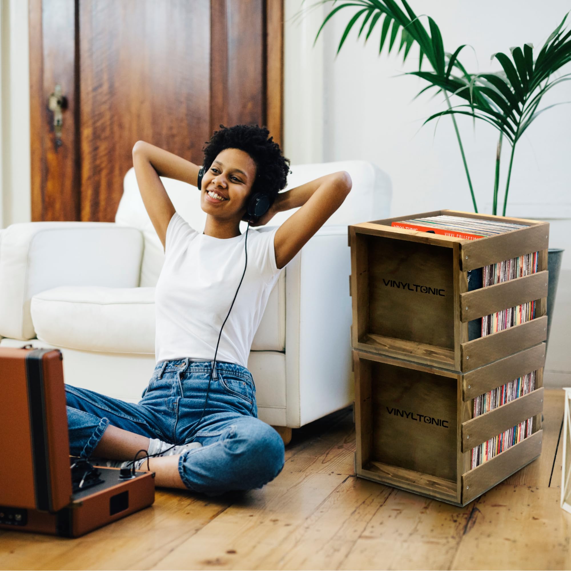 VINYLTONIC 木製レコードボックス　イギリスで購入 Vinyl Tonic VT31T | Stackable Vinyl LP Storage Crate (Teak