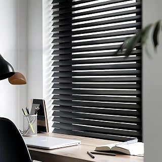 Cordless 2-Inch Solid Wood Blinds,DIY Window Venetian Blind(16" WxCustomizable Height:20" H-120 H),Black | Natural & Faux Wood,Easy to Install and Easy to Clean