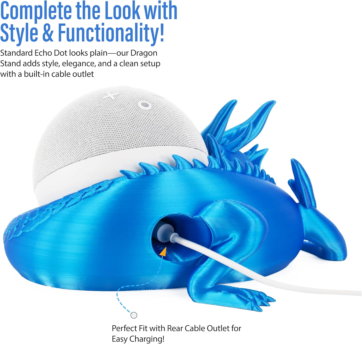 Costume Wizard Dragon Stand for Echo Dot 4th/5th Gen, 3D Printed Dragon Amazon Echo Desktop Speakers, Holder for Echo Dot 5th Gen Echo Dot 4th Gen, Made in USA (Blue)