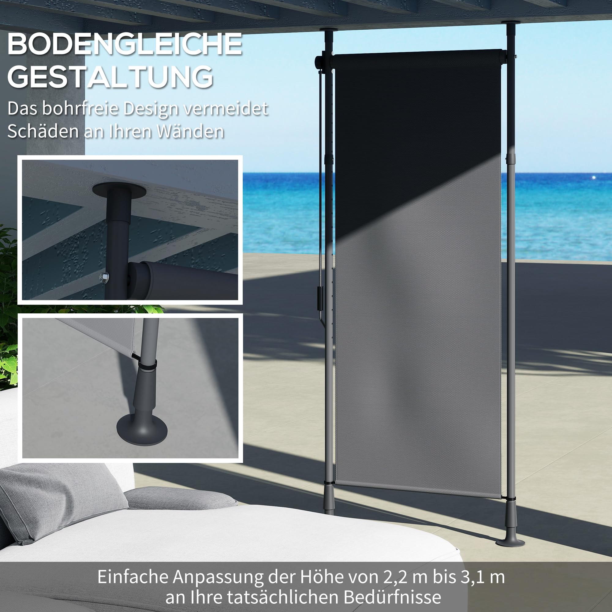 Outsunny Markiza pionowa z ochroną przed słońcem, roleta balkonowa, 120 x 220-310 cm, ochrona przed spojrzeniami, z korbą, odporna na warunki atmosferyczne, z poliestru, ciemnoszara