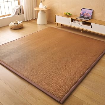 Japanese Futon Mat, 1.2cm Traditional Natural Rattan Woven Cooling Floor Mattress for Sleeping,Non-Slip Lightweight Foldable Roll up Tatami Mat for Camping & HomeBrown,200x260cm/79x102in
