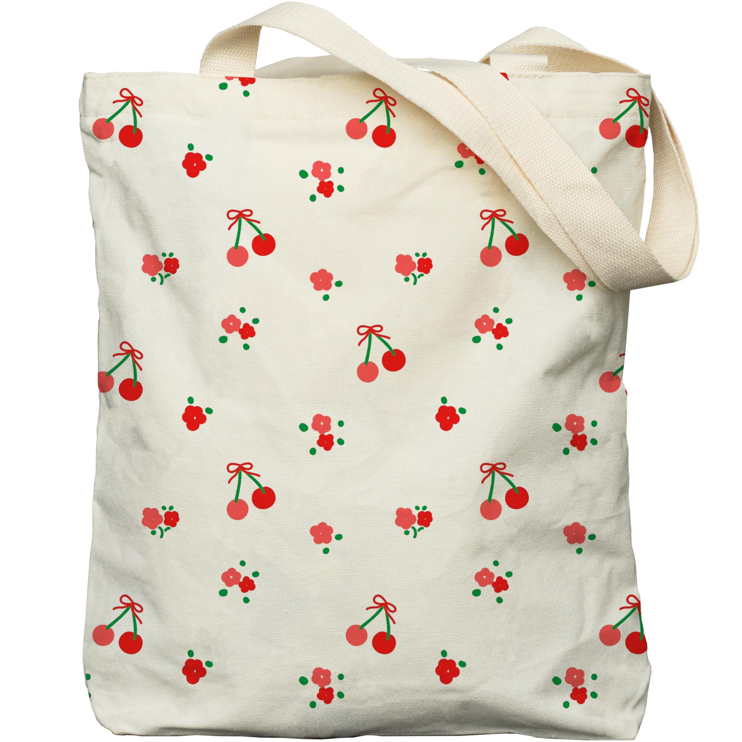 EFFUSON Tote Bag for Women Cute Two Sided Printing Zippered Aesthetic Floral Cottagecore Medium Canvas Tote Bags with Pocket, 11-ripe Cherries, One Size