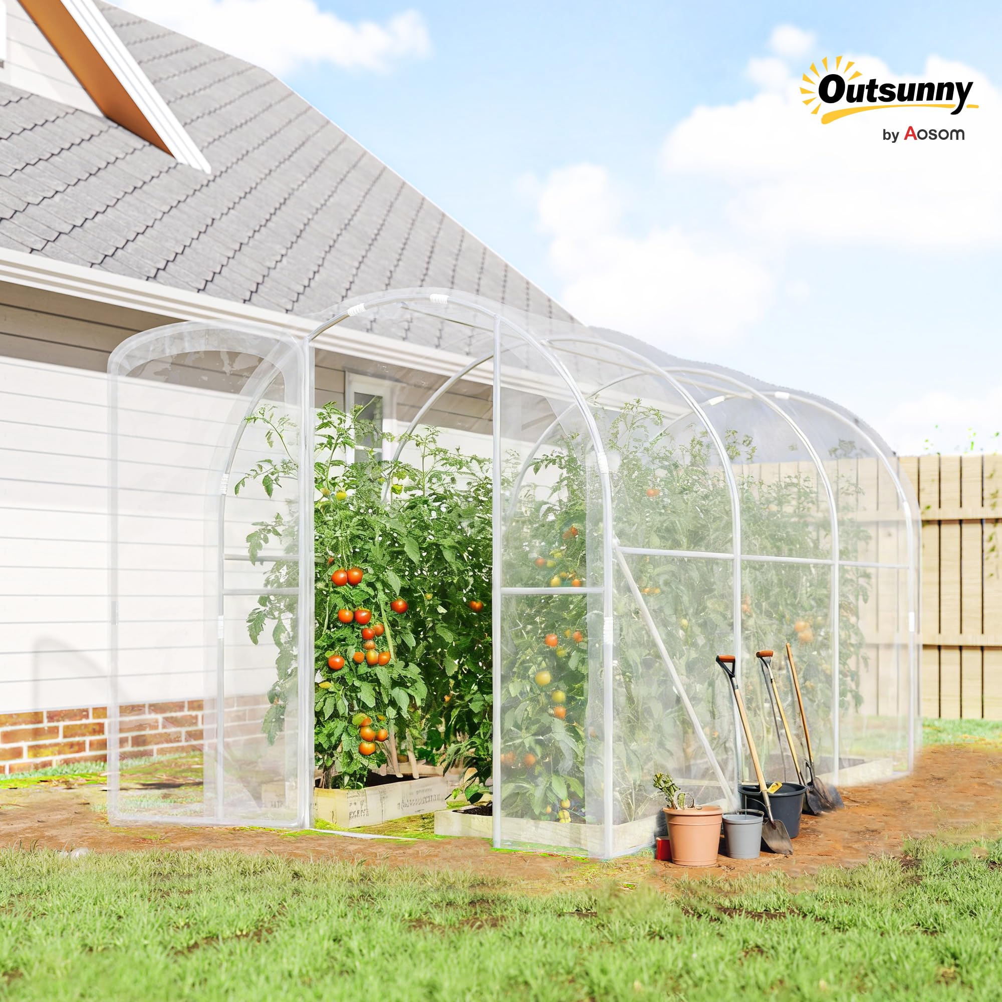 Outsunny Túnel Invernadero de jardín 3x2x2m 6m² con Puerta abisagrada