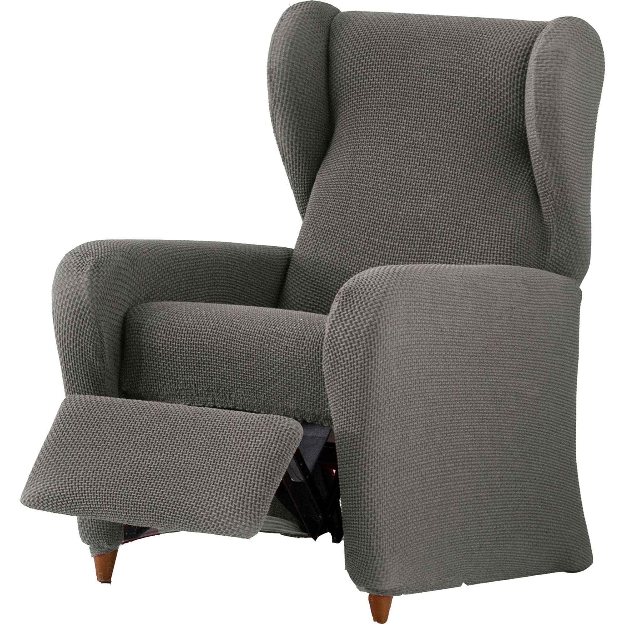 Funda sillón relax bielástica 4 piezas gris transpirable lavable para cubrir asientos