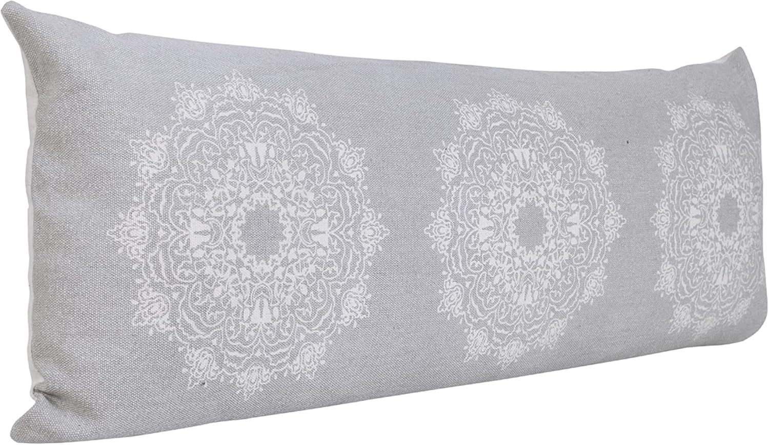 14x36 inches Medallion Lumbar Throw Pillow Cover for Home Decor | Farmhouse Boho Cushion Cover for Throw Pillows | Perfect for Living Room Couch & Bedroom Decorations | Light Gray/White