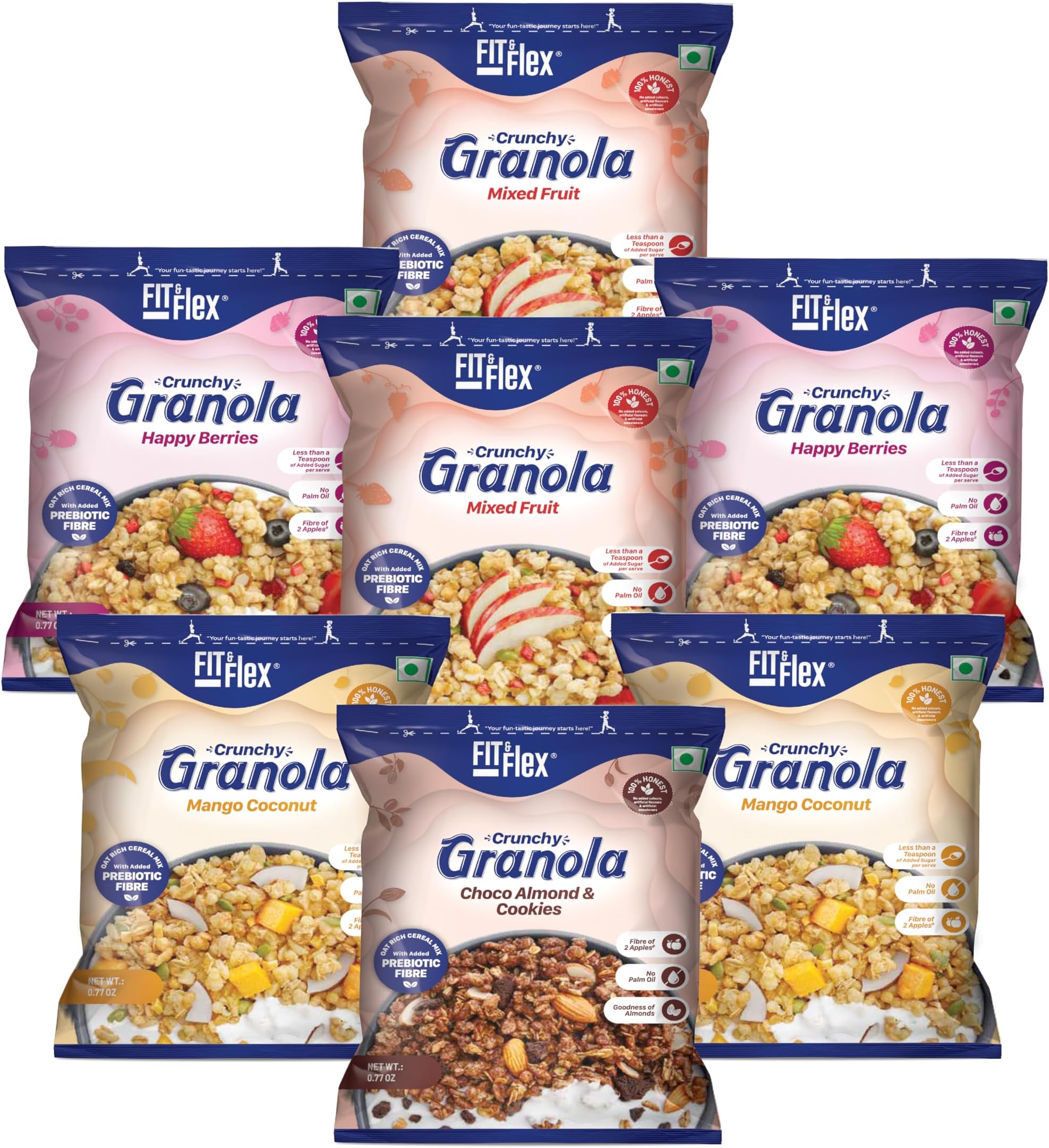Fit & Flex Baked Variety Pack Granola, Oat Rich Cereal With High Protein And Fibre, Ready To Eat Healthy Breakfast Food - As Seen on Shark Tank India - 22 g X 14 (Combo Pack Of 14)