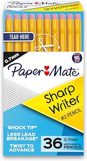 Paper Mate SharpWriter 0.7mm #2 Mechanical Pencils, Shock-Absorbing Tip, Twist-to-Advance, Yellow Barrel, 36 Pack for School & Office