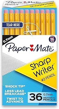 Paper Mate SharpWriter Mechanical Pencils, 0.7 mm #2 Pencil Lead, Yellow, 36 Count - Back to School Supplies