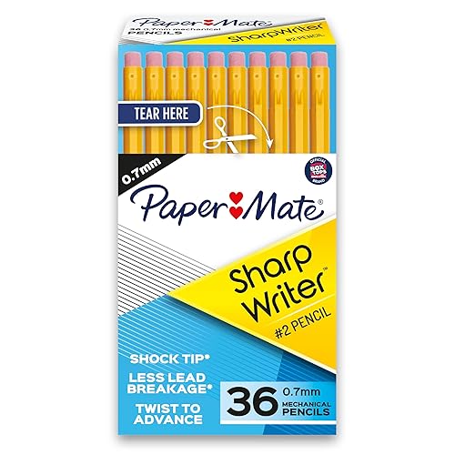 Lápices mecánicos Paper Mate SharpWriter | Lápiz de 0.7 mm #2 | Lápices para artículos escolares, amarillo, 36 unidades