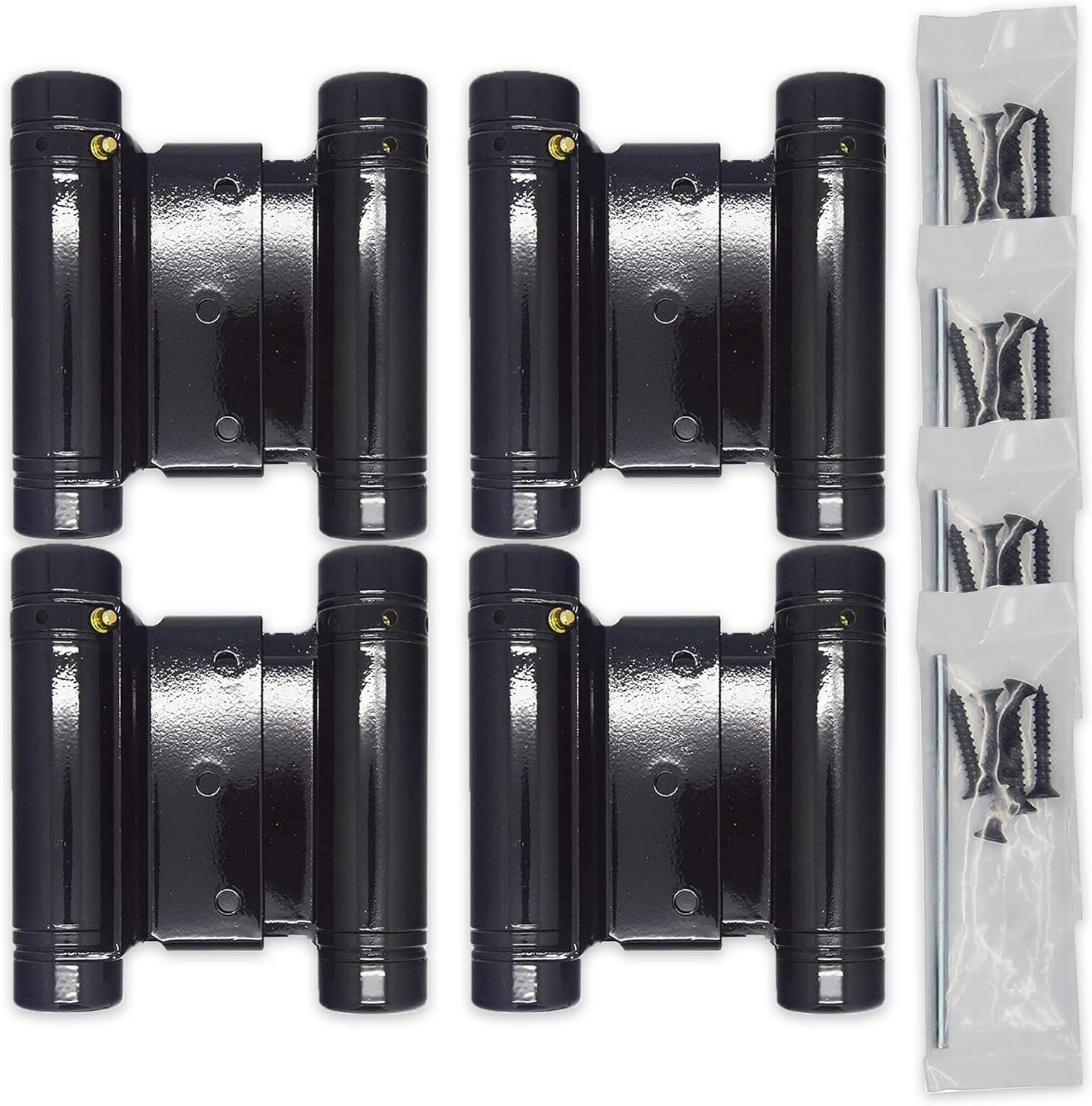 3 Double Action Spring Hinge Saloon Door Hinge | Door Hinge for in & Out Doorway Swing, Commercial Grade Double Swing Hinge, Heavy Duty Door Hinge- Swinging Cafe Doors (Gloss Black) 4-Pack