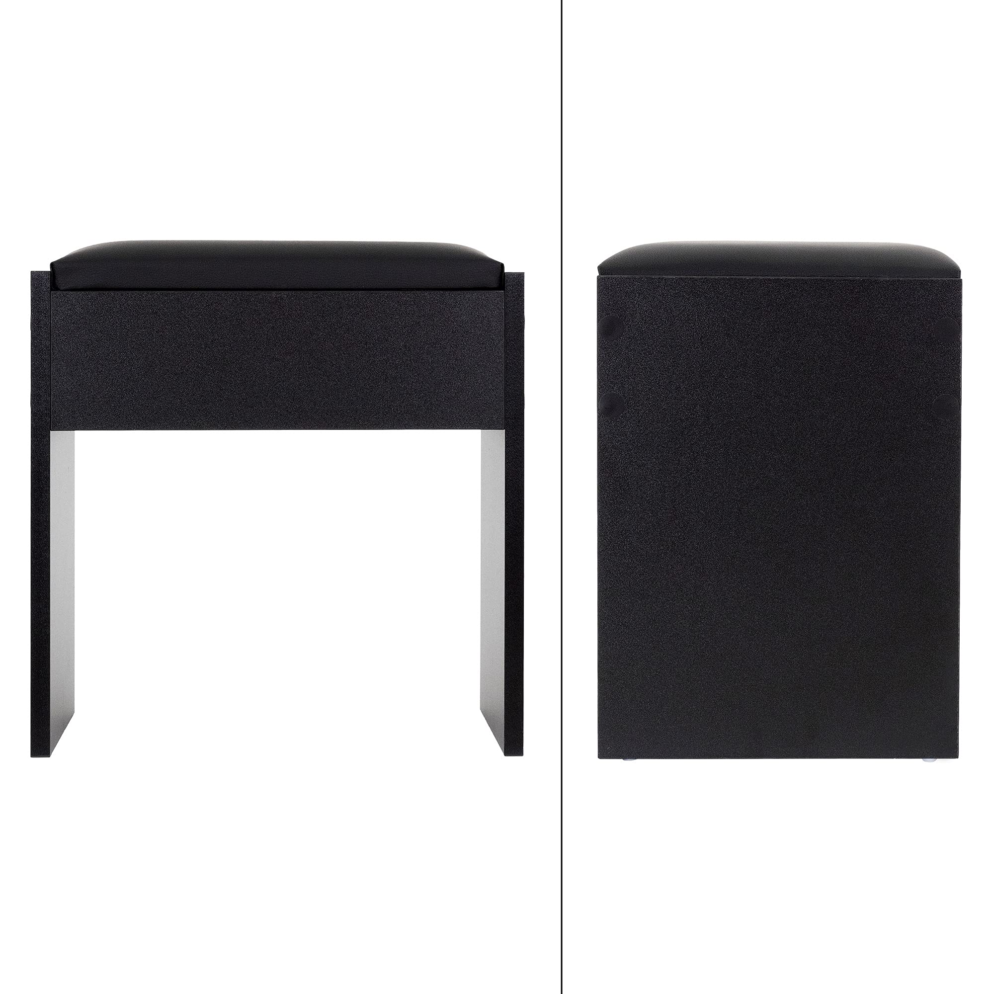 ECD Germany Sgabello da Trucco Nero 40x43x29,5 cm Poggiapiedi Toeletta Design Elegante Alto Comfort di Seduta con Cuscino Imbottito e Rivestimento in Pelle Finta Pouf per Tavolo Cosmetico in Legno