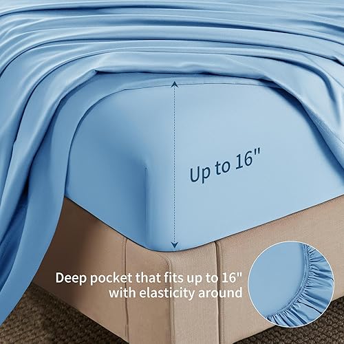 Miniatura 6 de Shilucheng Juego de sábanas de bambú de 6 piezas, tamaño California King, 1800 hilos, bolsillos de 16 pulgadas de profundidad, frescas, ecológicas,