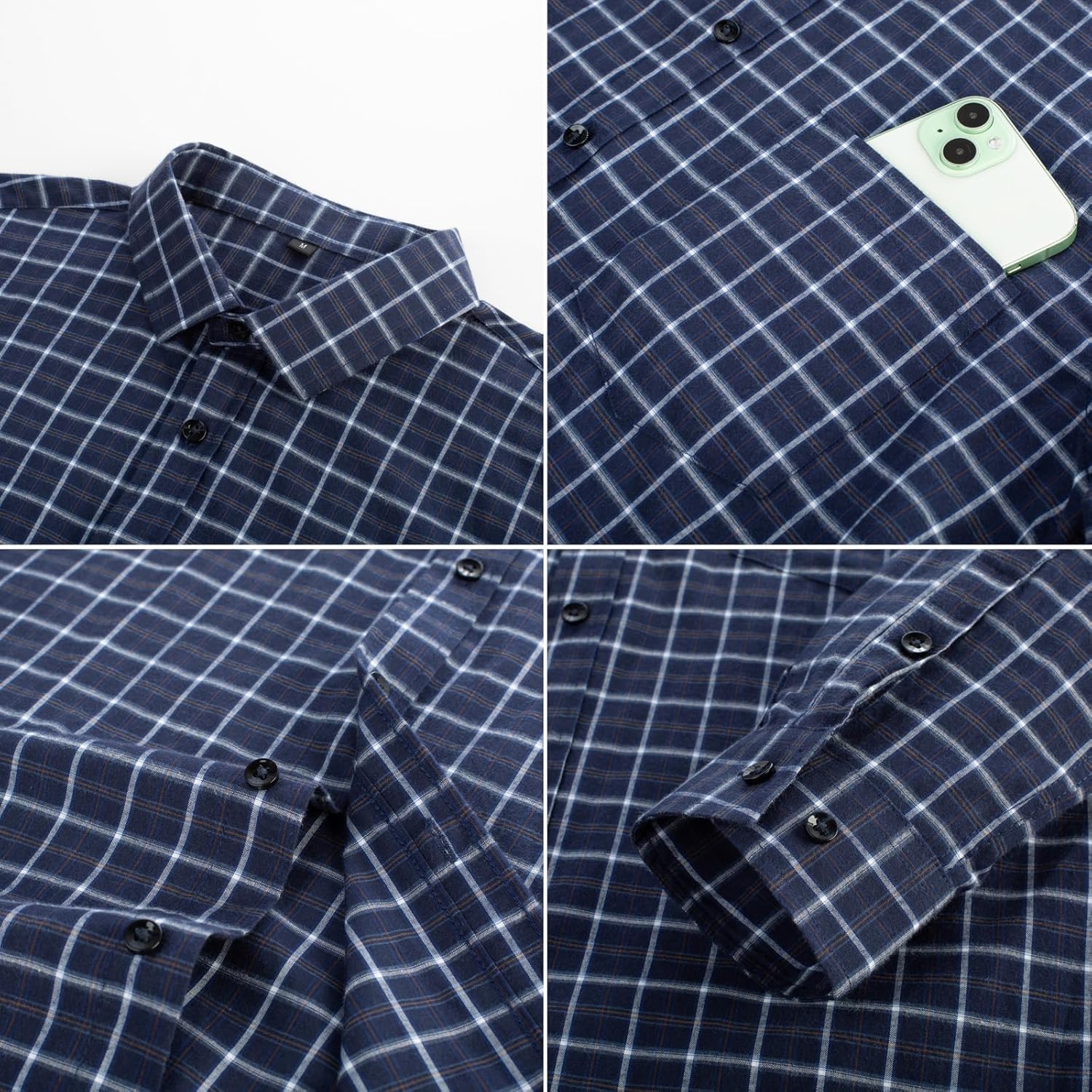 PJ PAUL JONES Mens Dress Shirts Cotton Long Sleeve Button Down Shirts Business Casual Plaid Tops with Pocket - Image 5