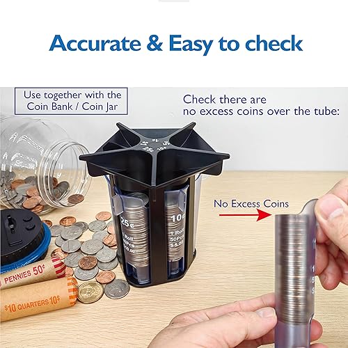 Miniatura 4 de Contador de monedas de tubo clasificador de monedas con envoltorios de monedas, clasificador de cambio 5 en 1, organizador de monedas y rodillo de