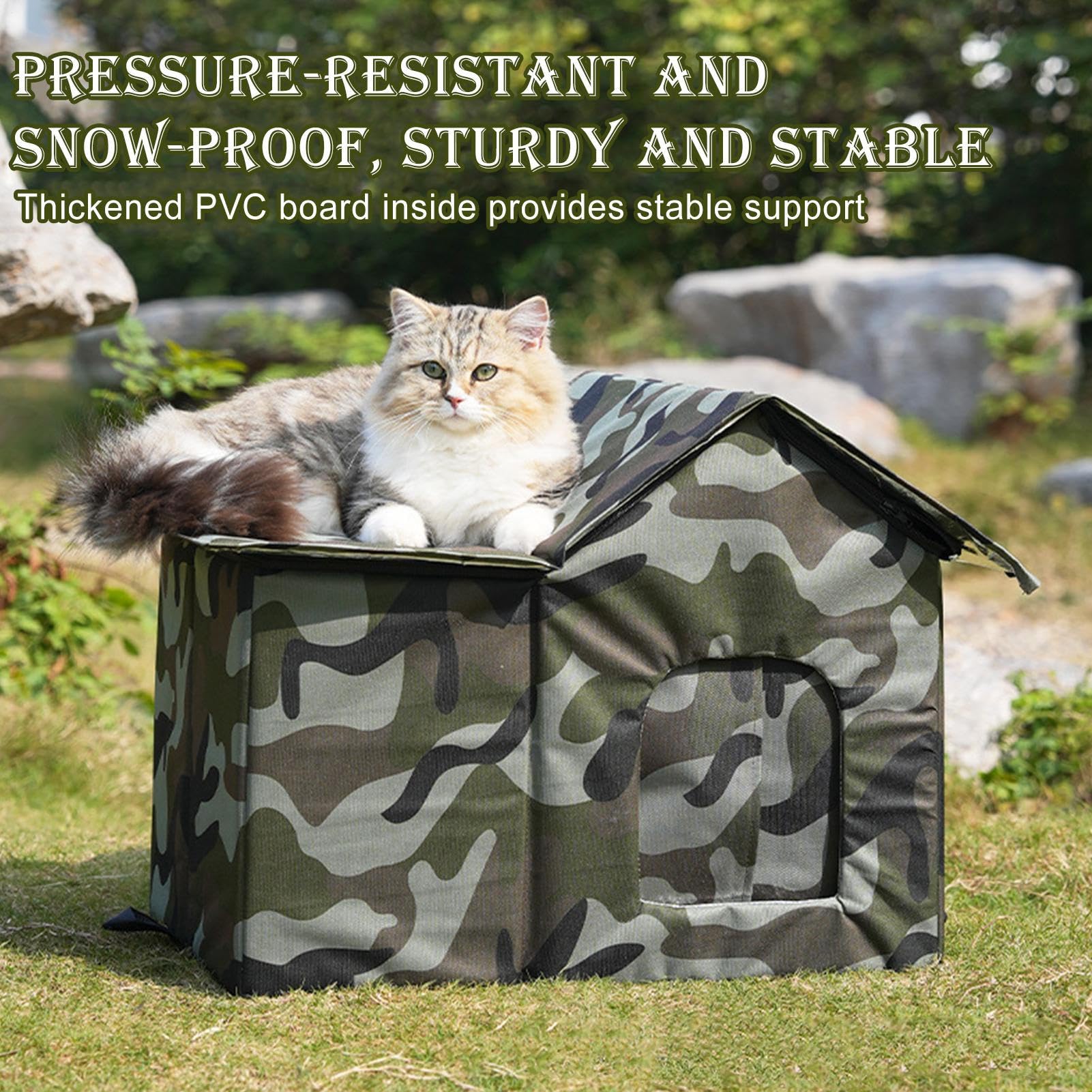 Casa para gatos al aire libre para invierno, tela Oxford 600D, impermeable, con forro extraíble, casas para mascotas al aire libre resistentes a la intemperie, para jardín, patio, balcón, garajes