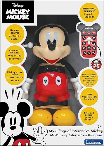 Miniatura 5 de LEXiBOOK - Disney - Mickey Robot bilingüe - InglésEspañol, 100 cuestionarios educativos, Efectos de luz, Danza, programable, articulado, negrorojo -